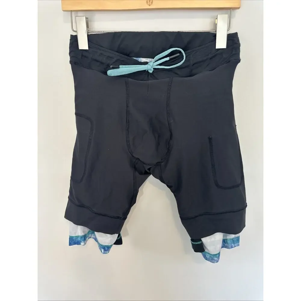 Lululemon Mens Board Shorts Trunks 9” Blue Striped Lined W/ Compression Shorts M